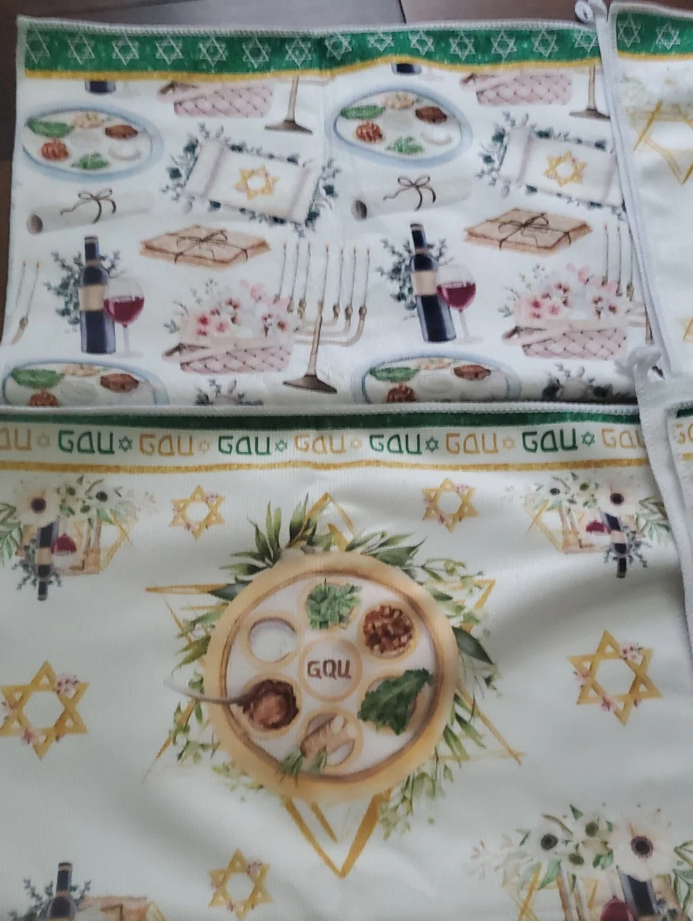 Jewish Star White and Green Passover 4 Pc Towels